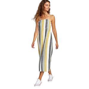 RVCA Tense Blue Green White Striped Spaghetti Strap Summer Beach Vibe Midi Dress